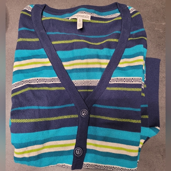 Aeropostale Striped Deep V-neck Cardigan Sweater Women's Size Large - Picture 3 of 14